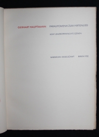Paralipomena zum Hirtenlied : acht unveröffentlichte Szenen / Gerhart Hauptmann. [Nachw.: C. F. W. Behl]. - (Gaben / Maximilian-Gesellschaft ; 1932,3)
