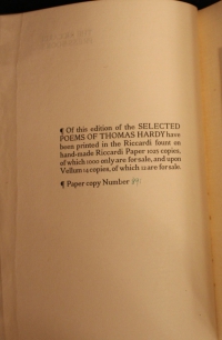 Selected poems of Thomas Hardy / with portrait & title page design engraved on the wood by William Nicholson
